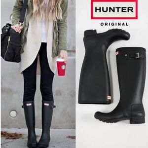 Hunter Original Tall Rubber Rain Boots color black size US 5 .
